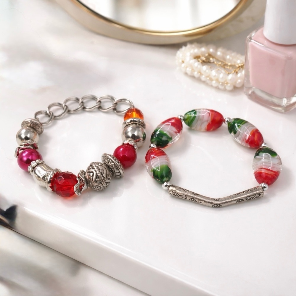 Festive Charm Beaded Bracelet 2 piece